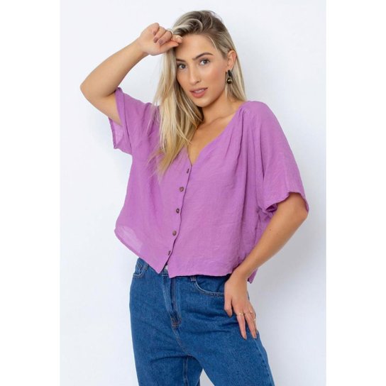 Camisa Cropped Botões Feminina Le Julie