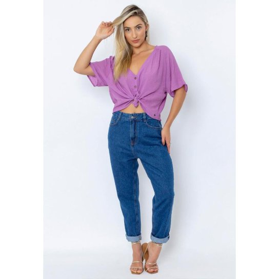 Camisa Cropped Botões Feminina Le Julie