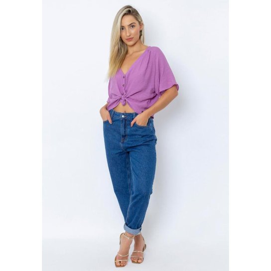 Camisa Cropped Botões Feminina Le Julie