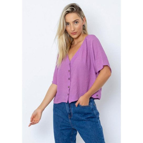 Camisa Cropped Botões Feminina Le Julie