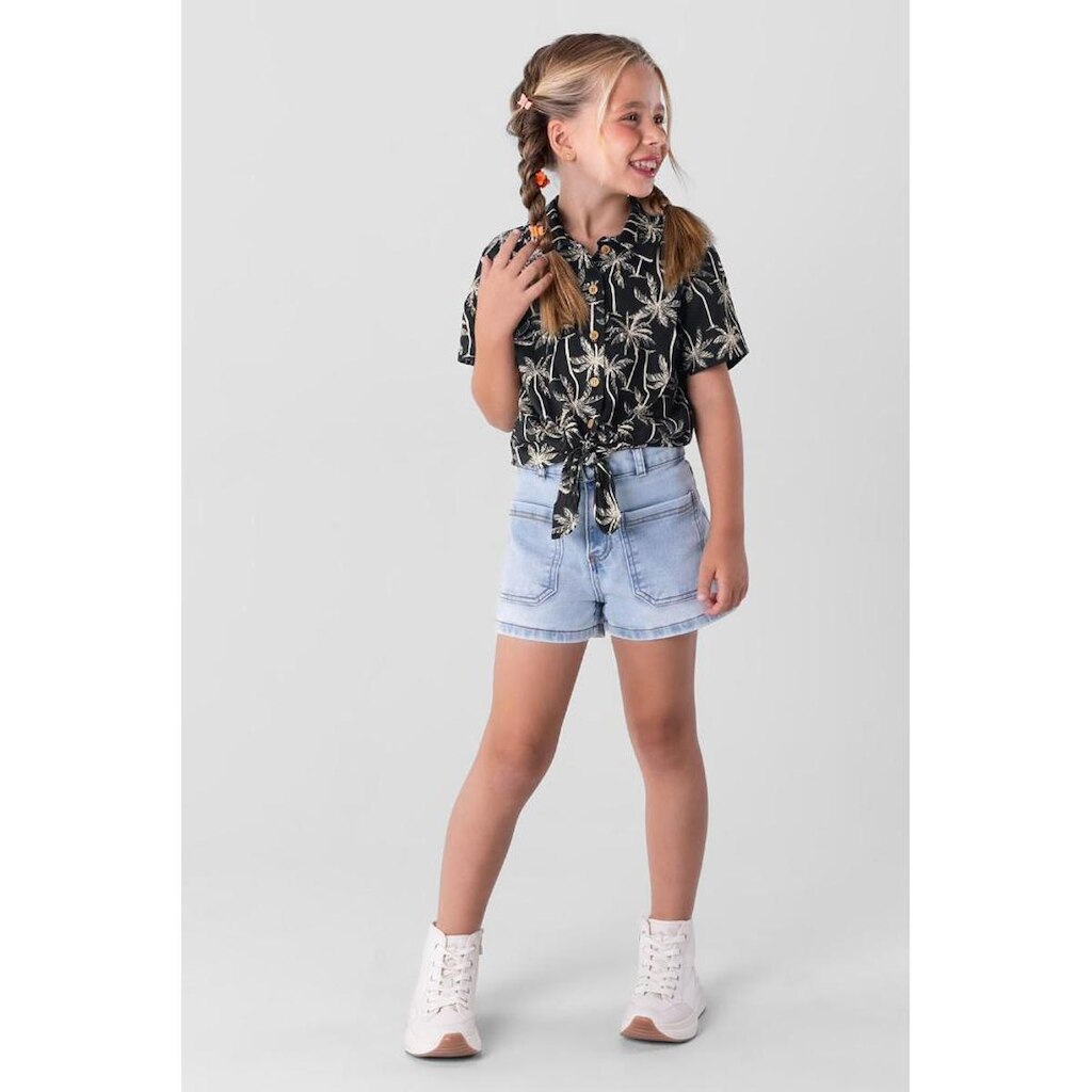 Camisa cropped em malha infantil menina Brandili
