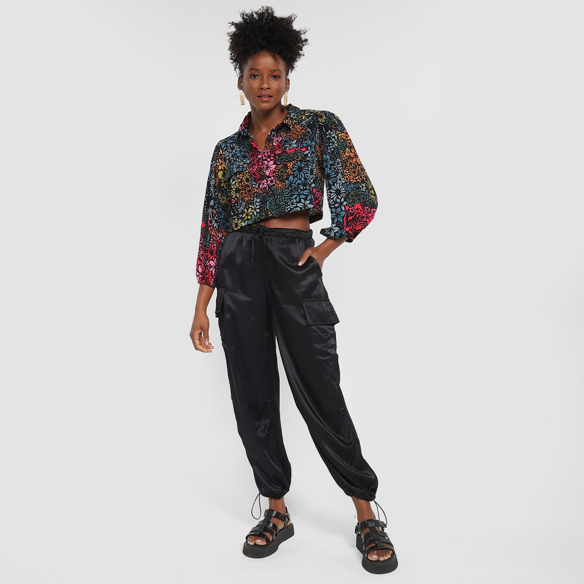 Camisa Cropped Farm Onça Flor Manga 3/4 Feminina - 5