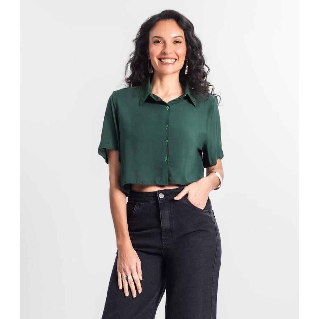 Camisa Cropped Feminina Básica Select Verde