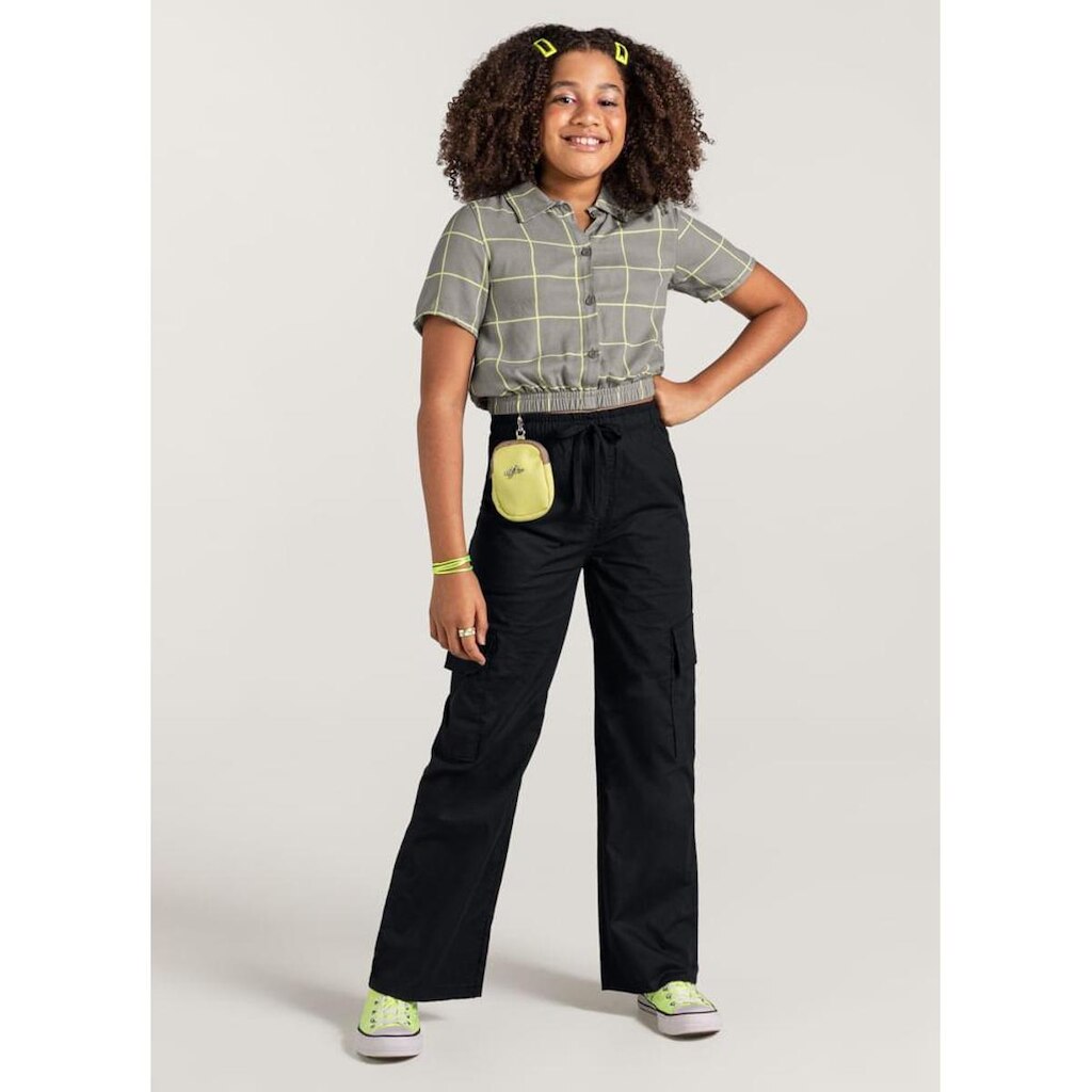 Camisa cropped infantil menina Young Class Cinza