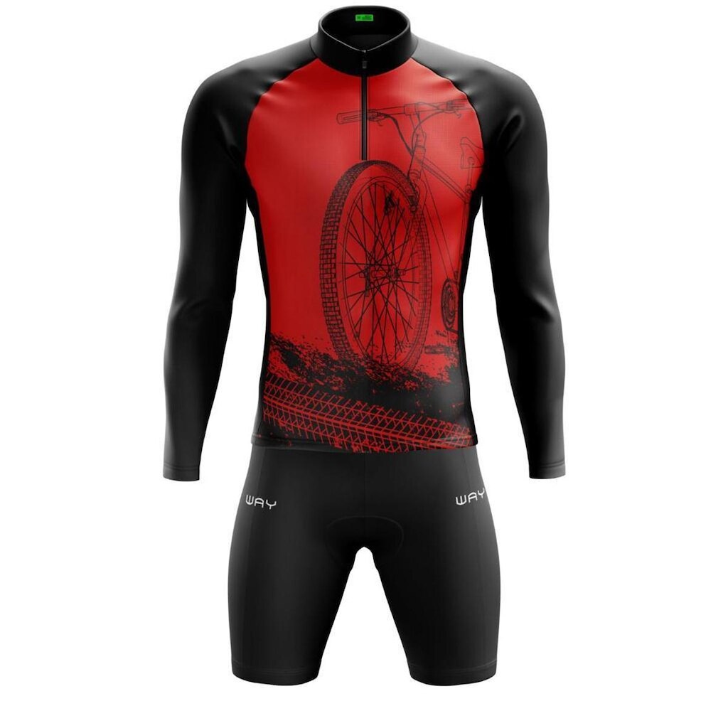 Camisa de Ciclismo Masculina Bike Roda TODAS Manga Longa e Bermuda Espuma PRO