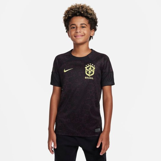 Camisa de Goleiro Nike Brasil 2022/23 Torcedor Pro Infantil - Preto+Branco Menor preço em Camisa de Goleiro Nike Brasil 2022/23 Torcedor Pro Infantil - Preto+Branco