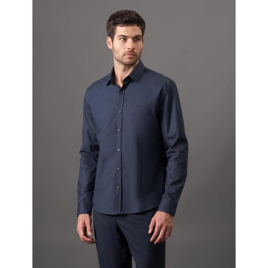 Camisa de Manga Longa Masculina Regular Estampa Ck Bordada Calvin Klein