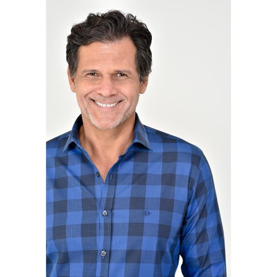 Camisa Dimarsi Slim Fit ML Xadrez Madras 8702 - Azul Menor preço em Camisa Dimarsi Slim Fit ML Xadrez Madras 8702 - Azul