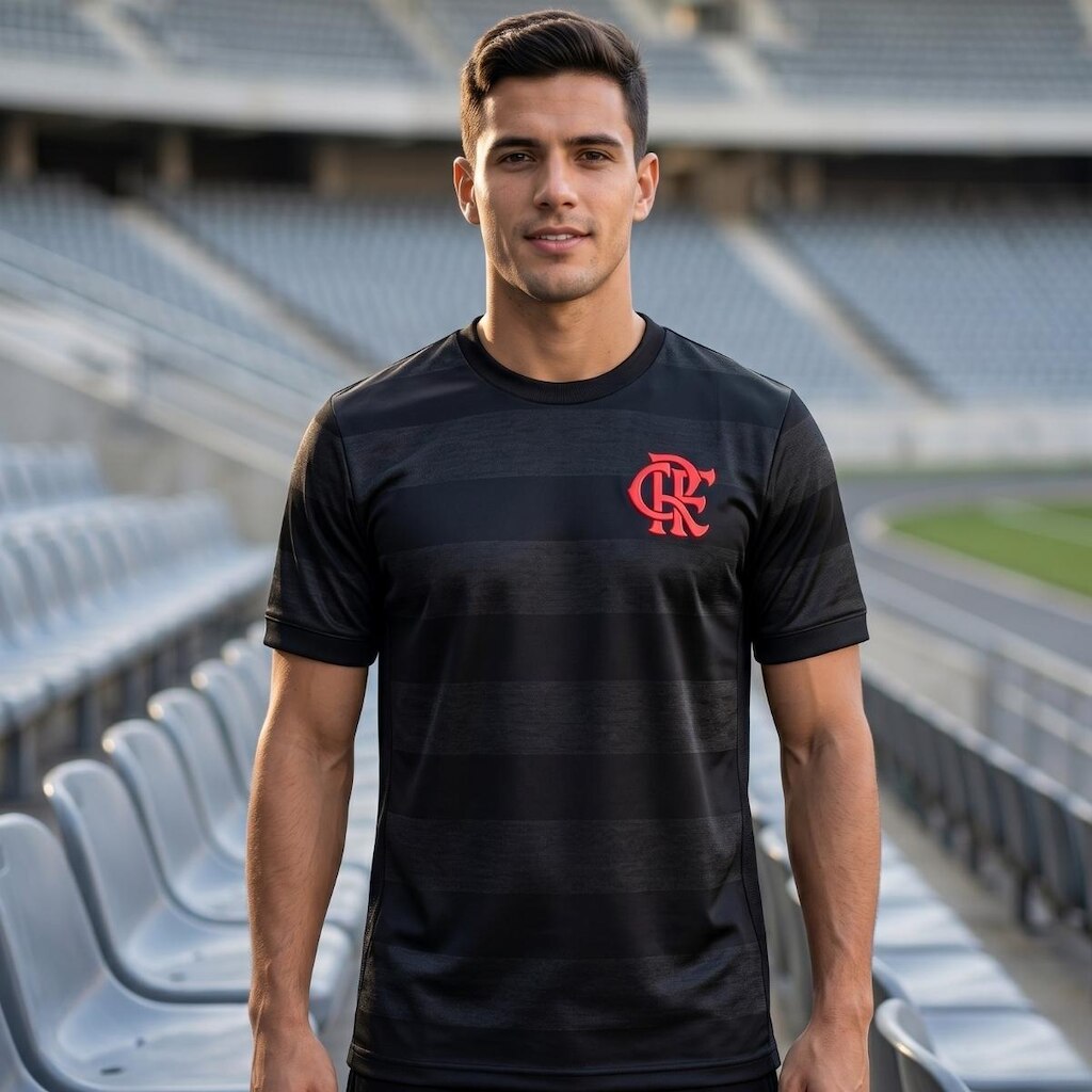 Camisa Do Flamengo Masculino Black Jacquard
