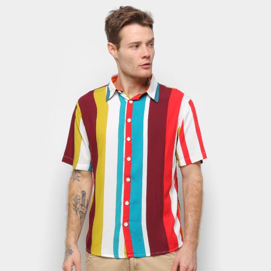 Camisa Eagle Rock Listras Masculina - Colorido Menor preço em Camisa Eagle Rock Listras Masculina - Colorido