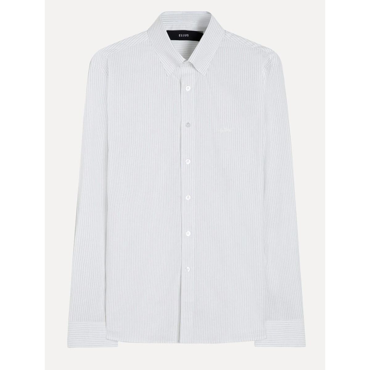 Camisa Ellus Masculina Regular Tricoline Lodge Listrada Branca
