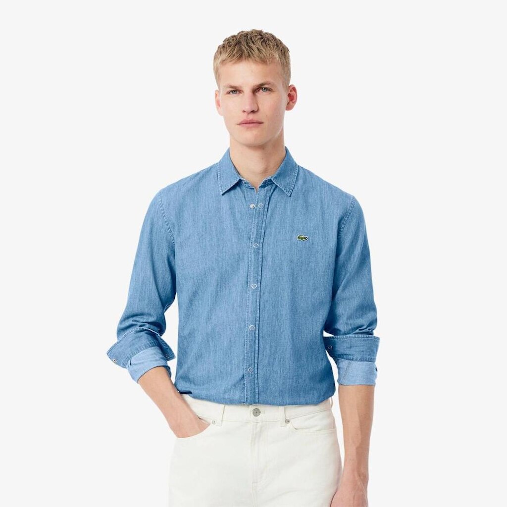 Camisa Em Denim Leve, Ajuste Regular Lacoste Masculina