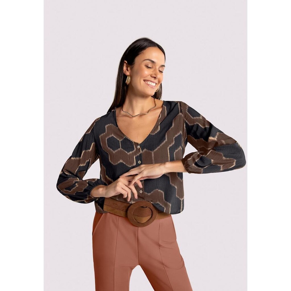 Camisa Estampada Em Viscose Com Manga Longa Bufante 67737
