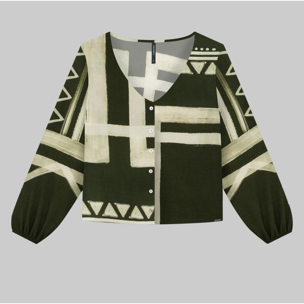Camisa Estampada Em Viscose Com Manga Longa Bufante 67737