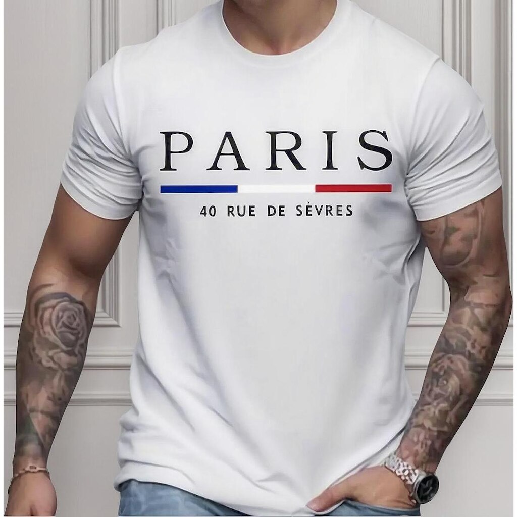 Camisa Estampada Paris Em Algodão 30.1 Moderna Fresca Academia Passeio