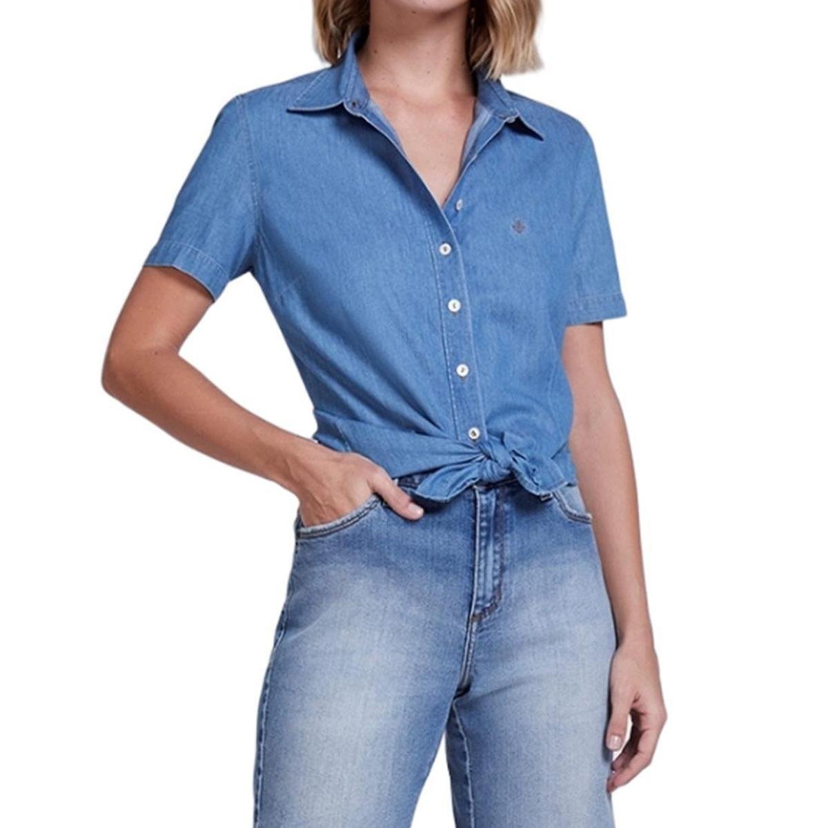 Camisa Feminina Dudalina MC Essential Jeans 680500 Azul