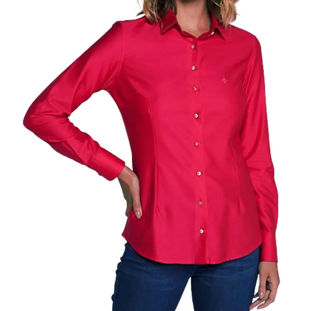Camisa Feminina Dudalina ML Slim Cetim Lisa 530107 Vermelho