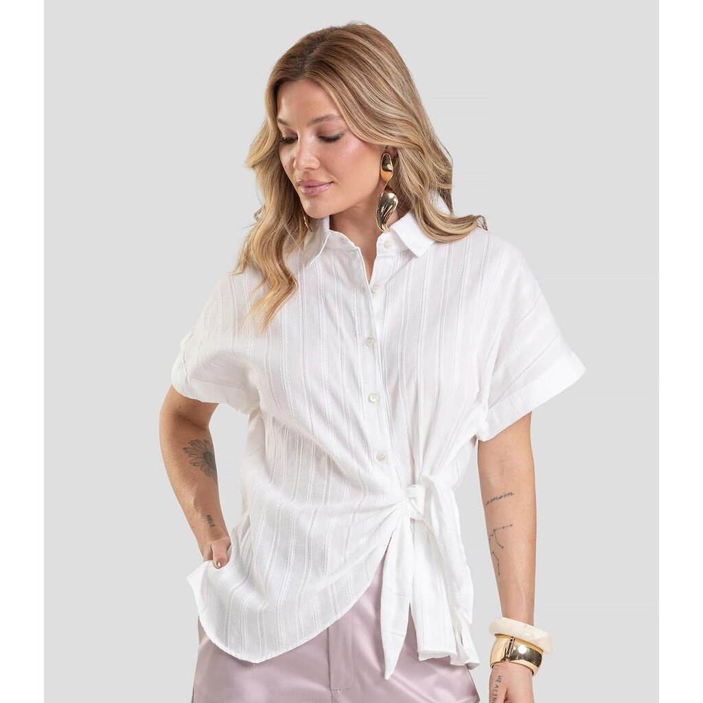 Camisa Feminina em Tricoline Dianna Bege