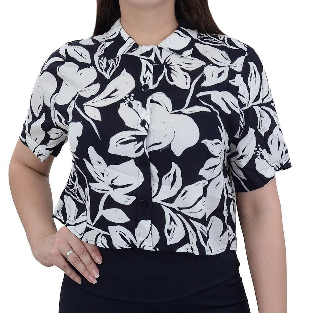 Camisa Feminina FreeSurf MC Flores Estampada Preta - 12050