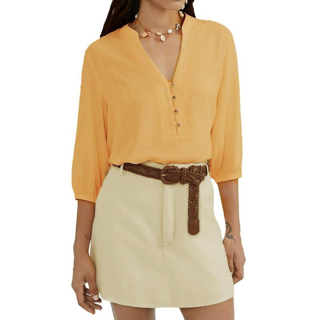 Camisa Feminina Hering ML Bufante Amarela - HFA3YXLEN