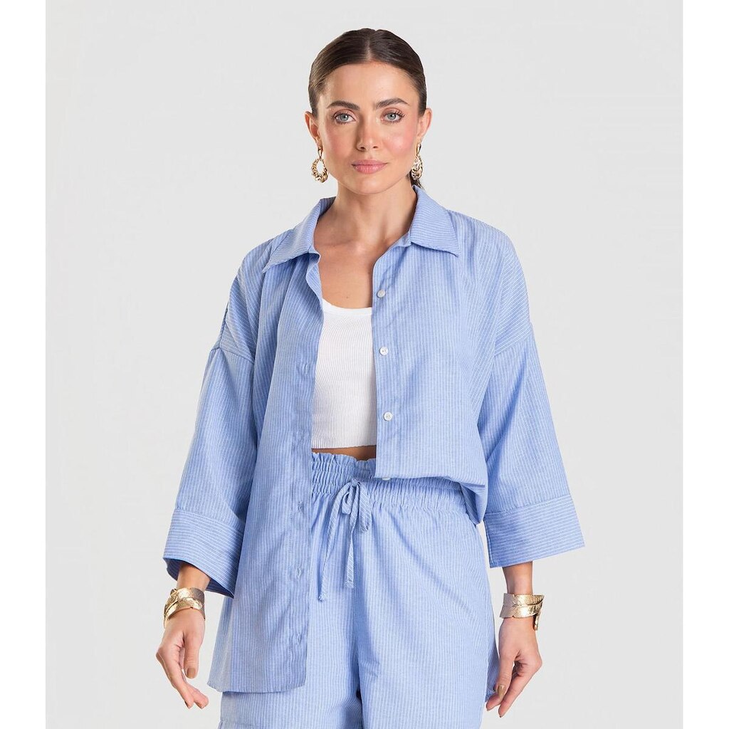Camisa Feminina manga 7/8 Listrada Dianna Azul