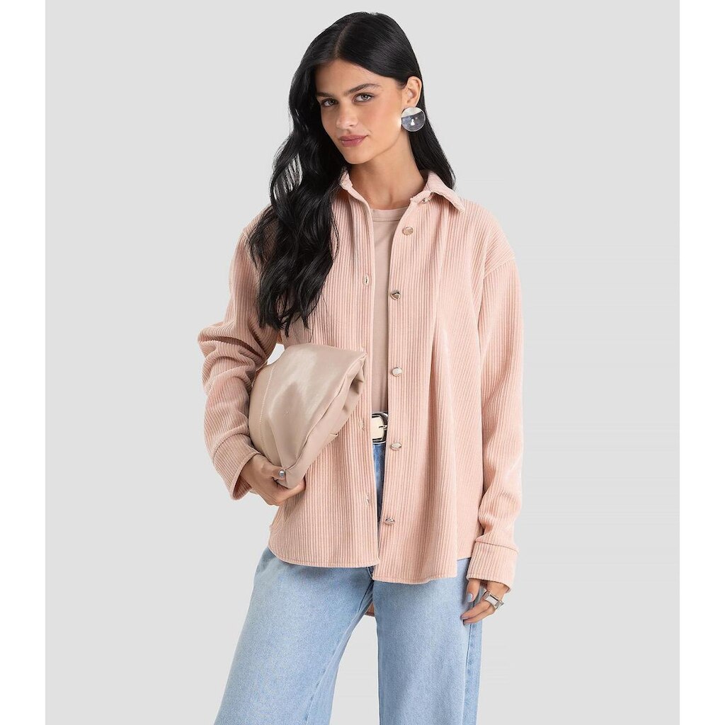 Camisa Feminina Manga Longa em Veludo Dianna Rosa