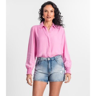 Camisa Feminina Manga Longa Punho Lastex Select Rosa