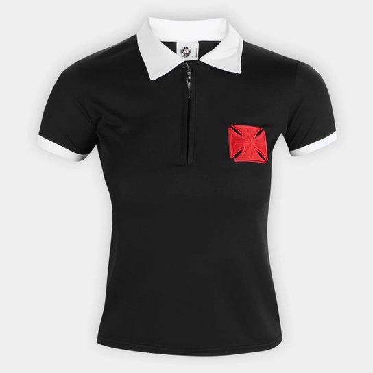 Camisa Feminina Vasco Dry Polo Zíper Preta Oficial - Preto Menor preço em Camisa Feminina Vasco Dry Polo Zíper Preta Oficial - Preto