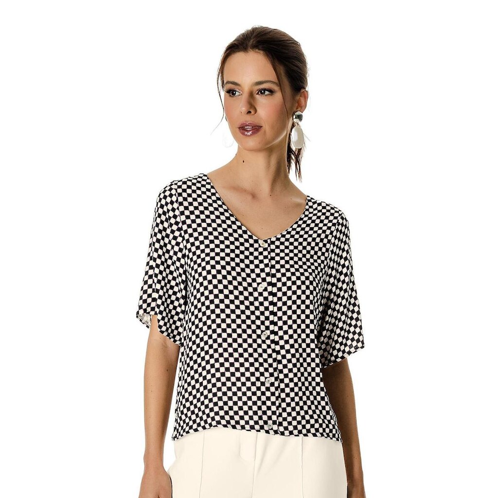 Camisa Feminina Viscose Creponada Rovitex Preto