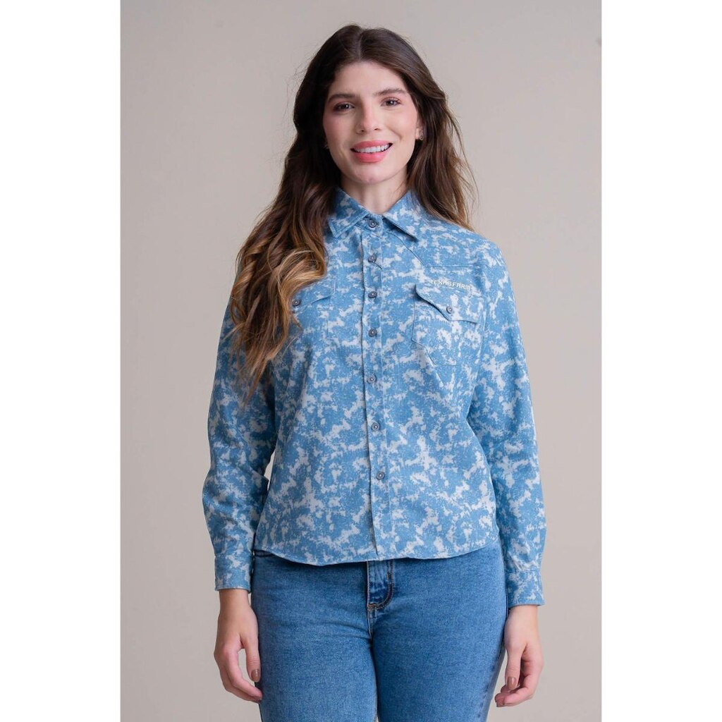 CAMISA FEMININA WESTERN TEXAS FARM - PATTERNED - CAF158 - JEANS