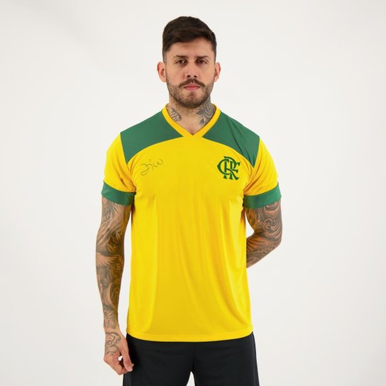 Camisa Flamengo Brasil Zico Desana Amarela - Amarelo Menor preço em Camisa Flamengo Brasil Zico Desana Amarela - Amarelo