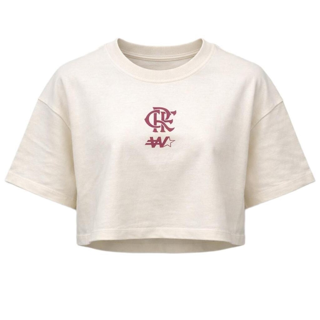 Camisa Flamengo Cropped Oversized Off White - Feminino
