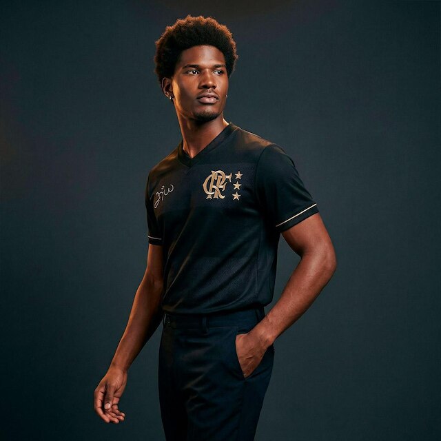 Camisa Flamengo Zico 1981 Preto e Ouro Retrô Masculina