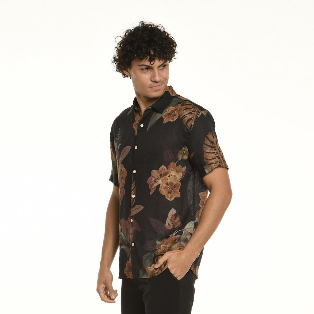 Camisa Foxton MC Puro Linho Folha Seca