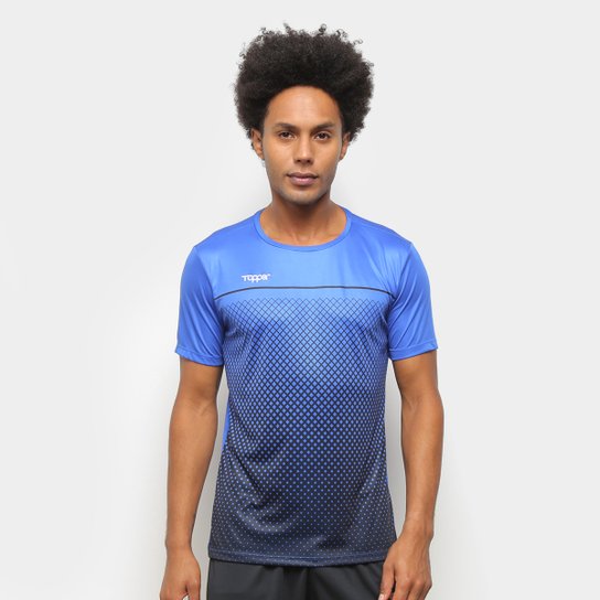 Camisa Futebol Topper Trace Masculina - Azul Royal+Preto Menor preço em Camisa Futebol Topper Trace Masculina - Azul Royal+Preto