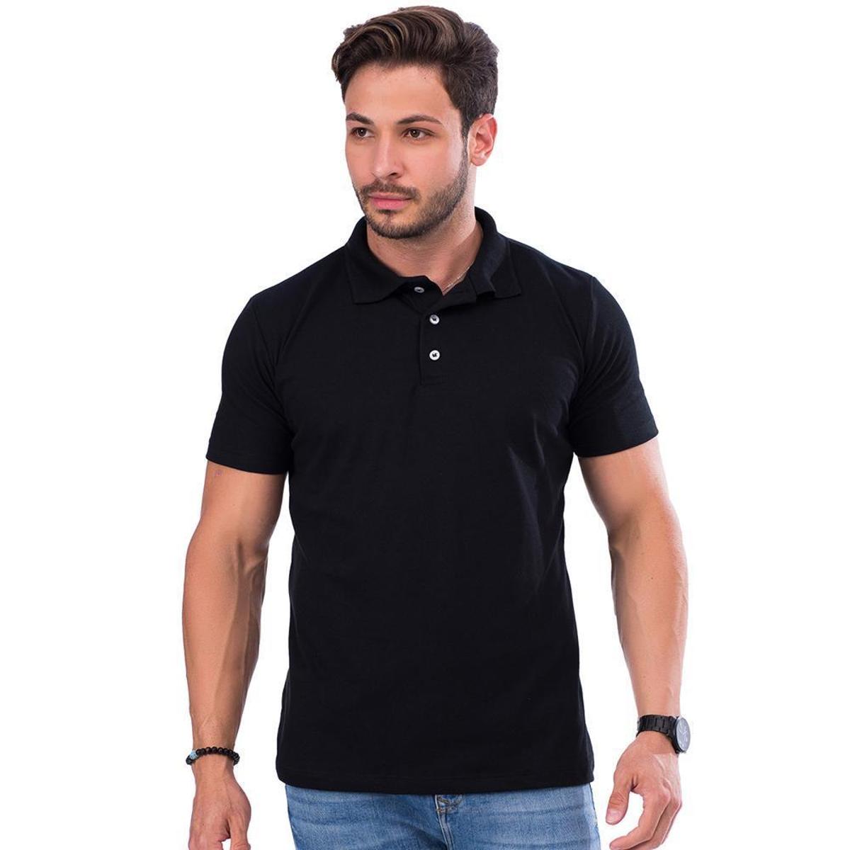 Camisa Gola Polo Masculina Algodão Com Botao Manga Curta Moderna Lisa ...