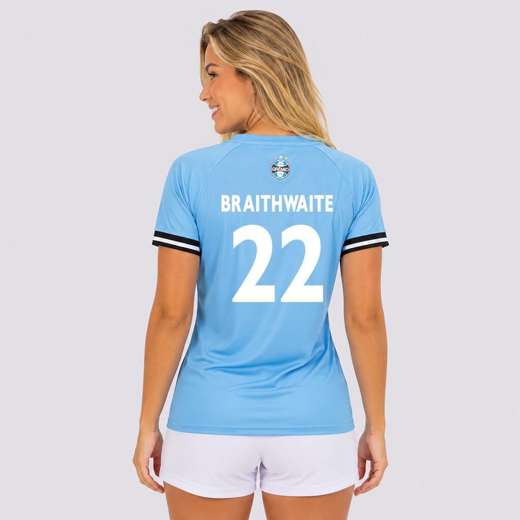 Camisa Grêmio Atres Feminina Azul Celeste 22 Braithwaite