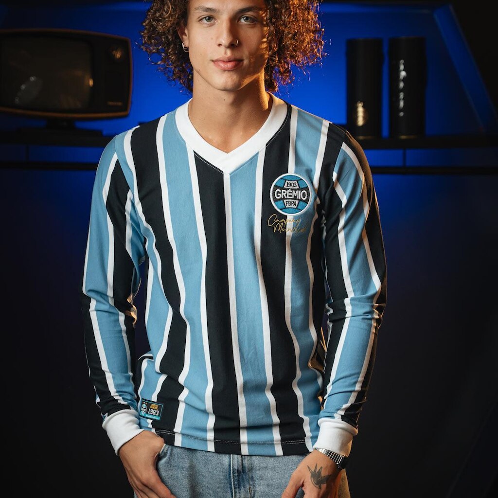 Camisa Grêmio Retrô 1983 Listrada Manga Longa