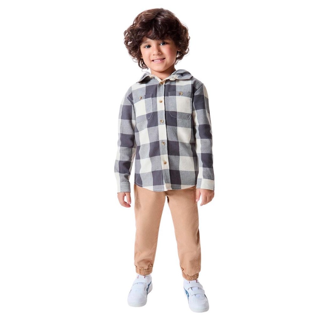 Camisa Hering Preto Infantil Menino Xadrez Com Capuz