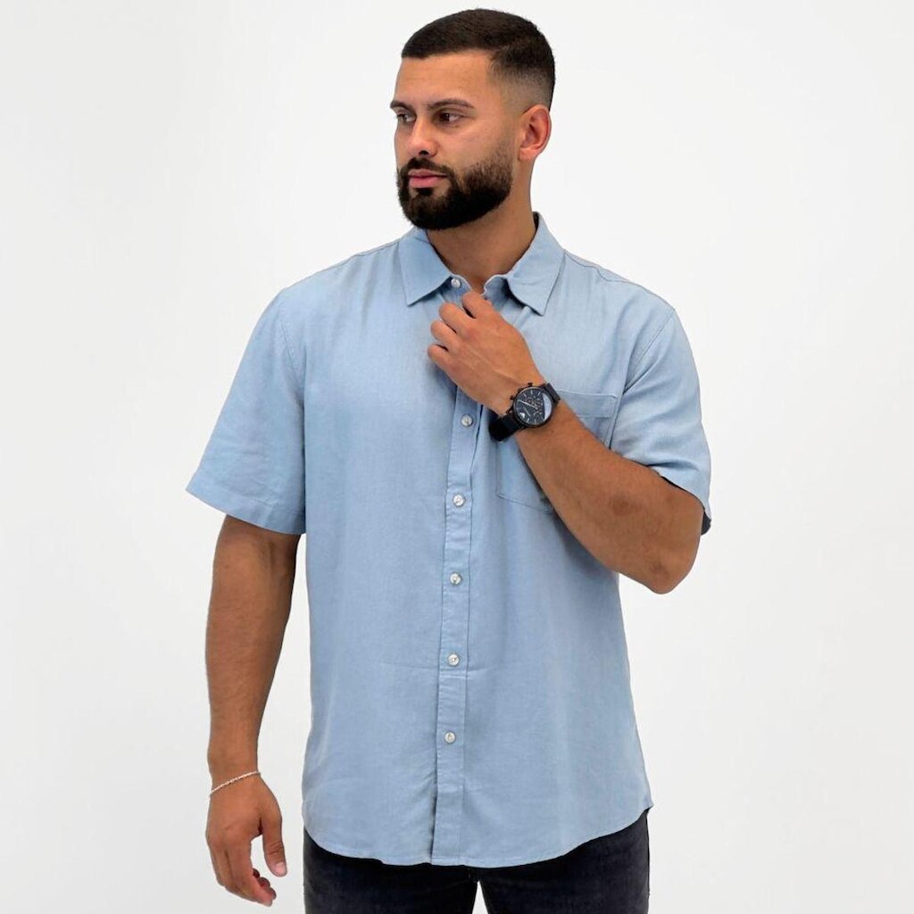 Camisa Hering Slim Manga Curta em Linho Masculina