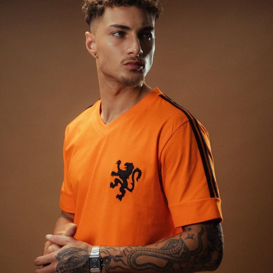 Camisa Holanda Retrô 1974 Cruyff Masculina - Laranja Menor preço em Camisa Holanda Retrô 1974 Cruyff Masculina - Laranja