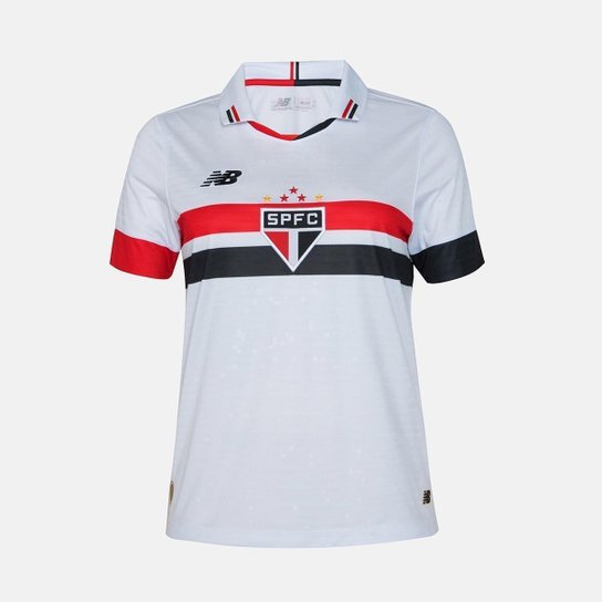 Camisa Home São Paulo 2024 Torcedor Feminina New Balance - Branco+Vermelho Menor preço em Camisa Home São Paulo 2024 Torcedor Feminina New Balance - Branco+Vermelho