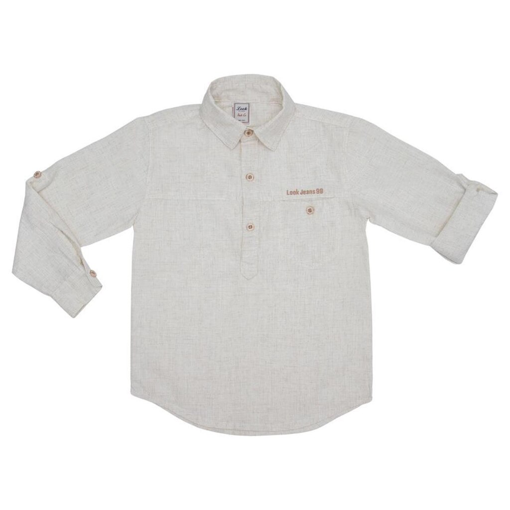 Camisa Infantil Look Jeans Bata Linho Bege - 04 - UNICA