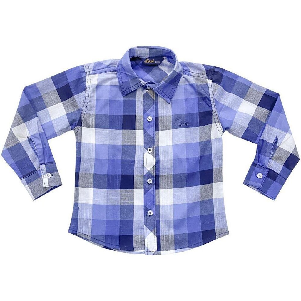 Camisa Infantil Look Jeans Clássica Xadrez - AZUL - 02