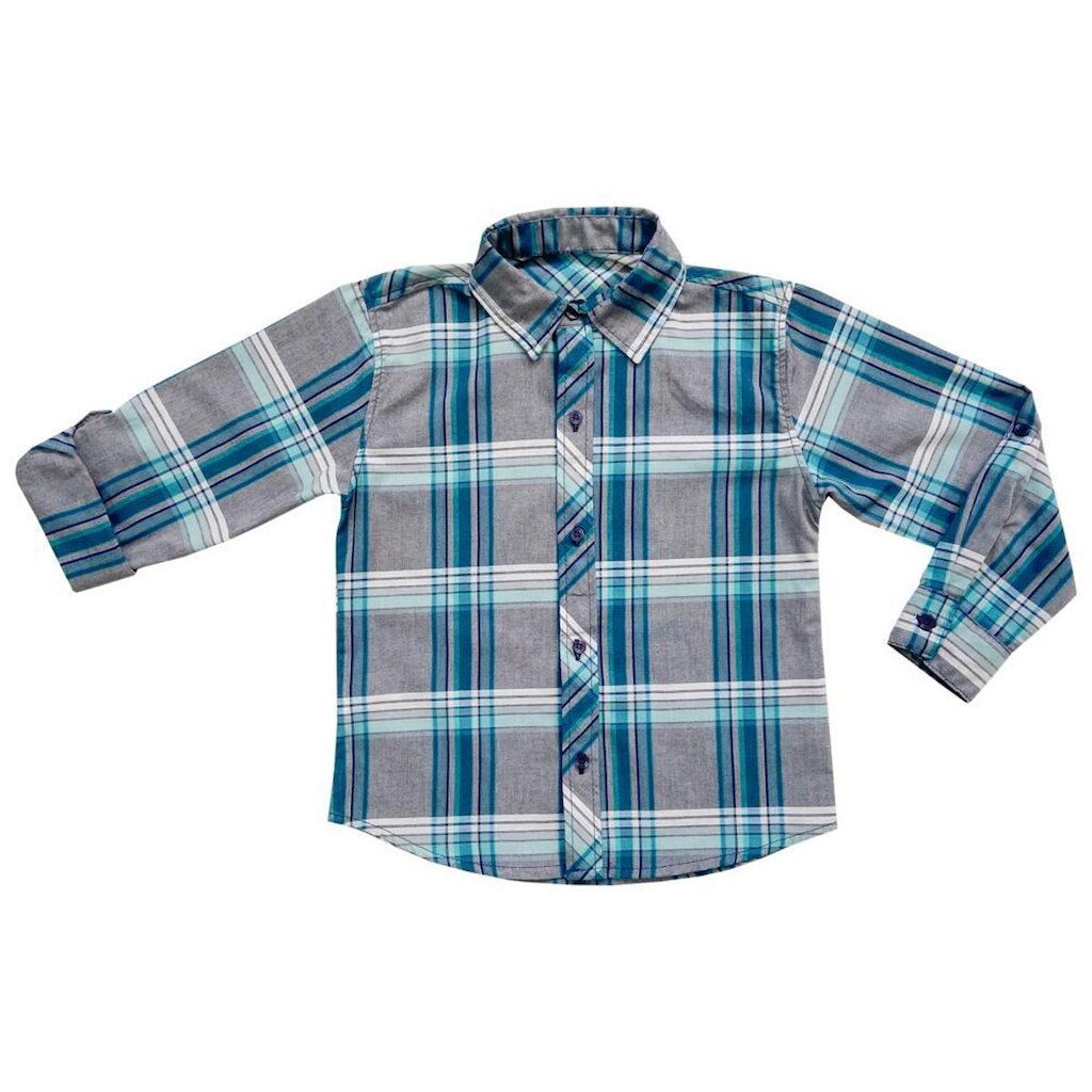 Camisa Infantil Look Jeans Manga Longa Xadrez - VERDE - 02