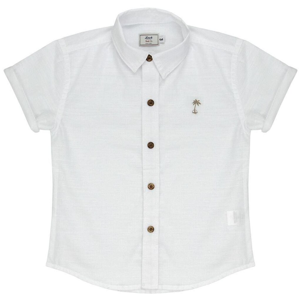 Camisa Infantil Look Jeans Tricoline Branca - BRANCO - P