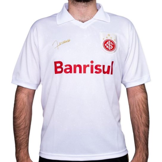 Camisa Internacional Masculina Retrô Manga Curta Futebol - Branco Menor preço em Camisa Internacional Masculina Retrô Manga Curta Futebol - Branco