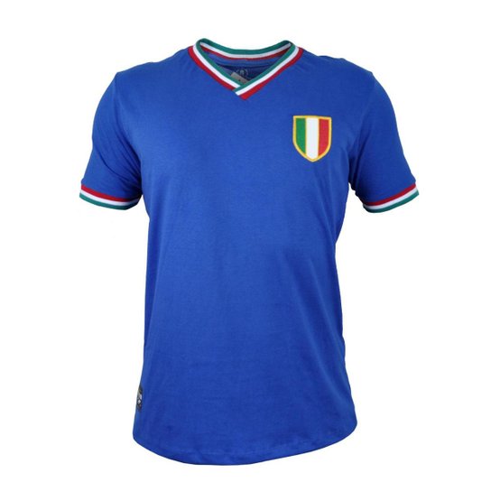 Camisa Itália Retrô Vintage Home Azul - Coleção Nações - Azul Menor preço em Camisa Itália Retrô Vintage Home Azul - Coleção Nações - Azul