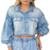 Camisa Jeans Feminina Clássica Cropped Manga Bufante - Azul Claro
