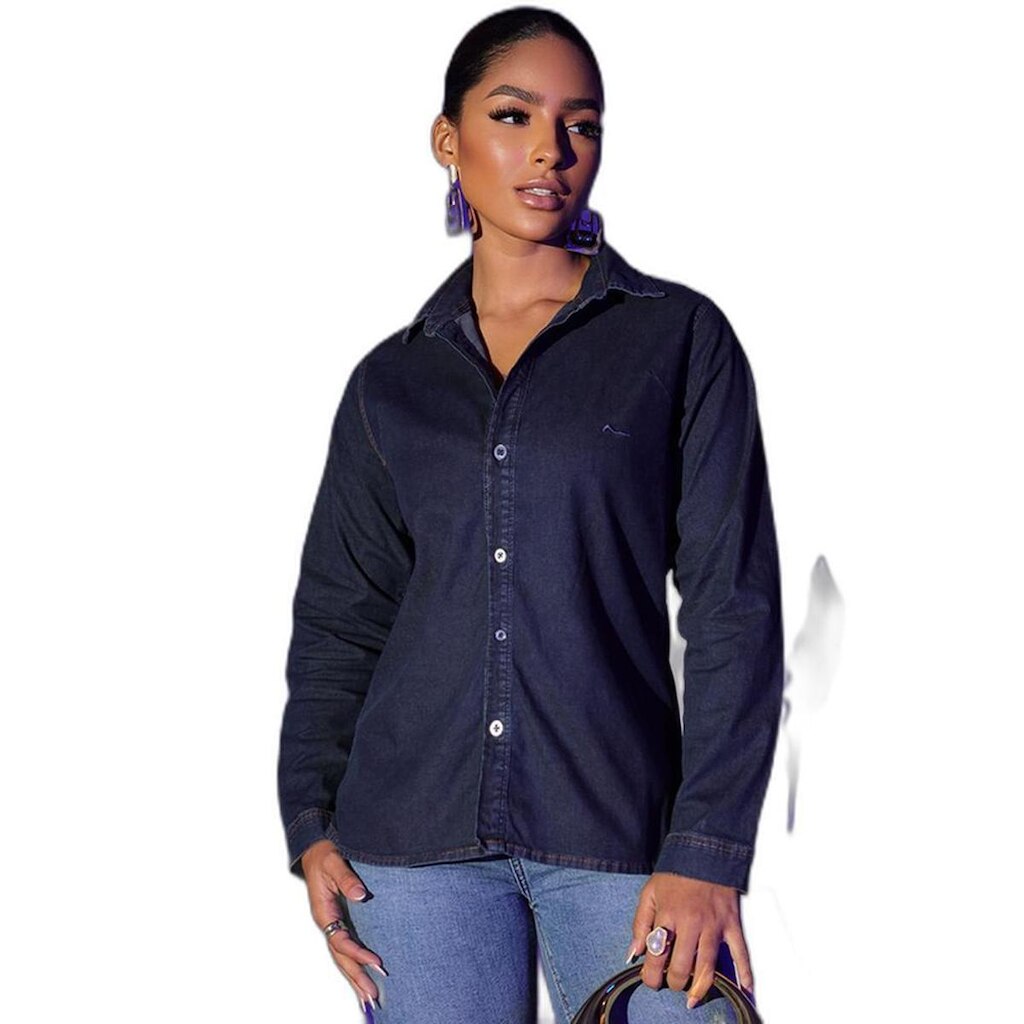 CAMISA JEANS FEMININA COM BORDADO E PENCE 24229